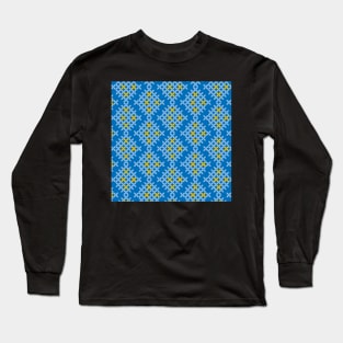 Blue and yellow  Eastern European folk art pattern Long Sleeve T-Shirt